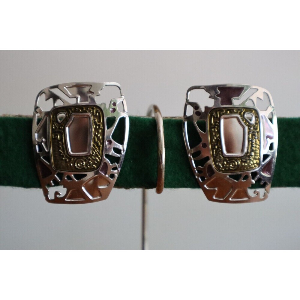 Vintage Edgar Berebi Abstract Earrings Signed Silver Toned Art Deco Pierced